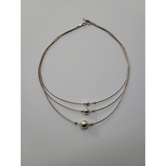 Vintage Sterling Silver 925 Necklace Beaded Rope Multi Strand Jewelry Fine Metal - Picture 11 of 15
